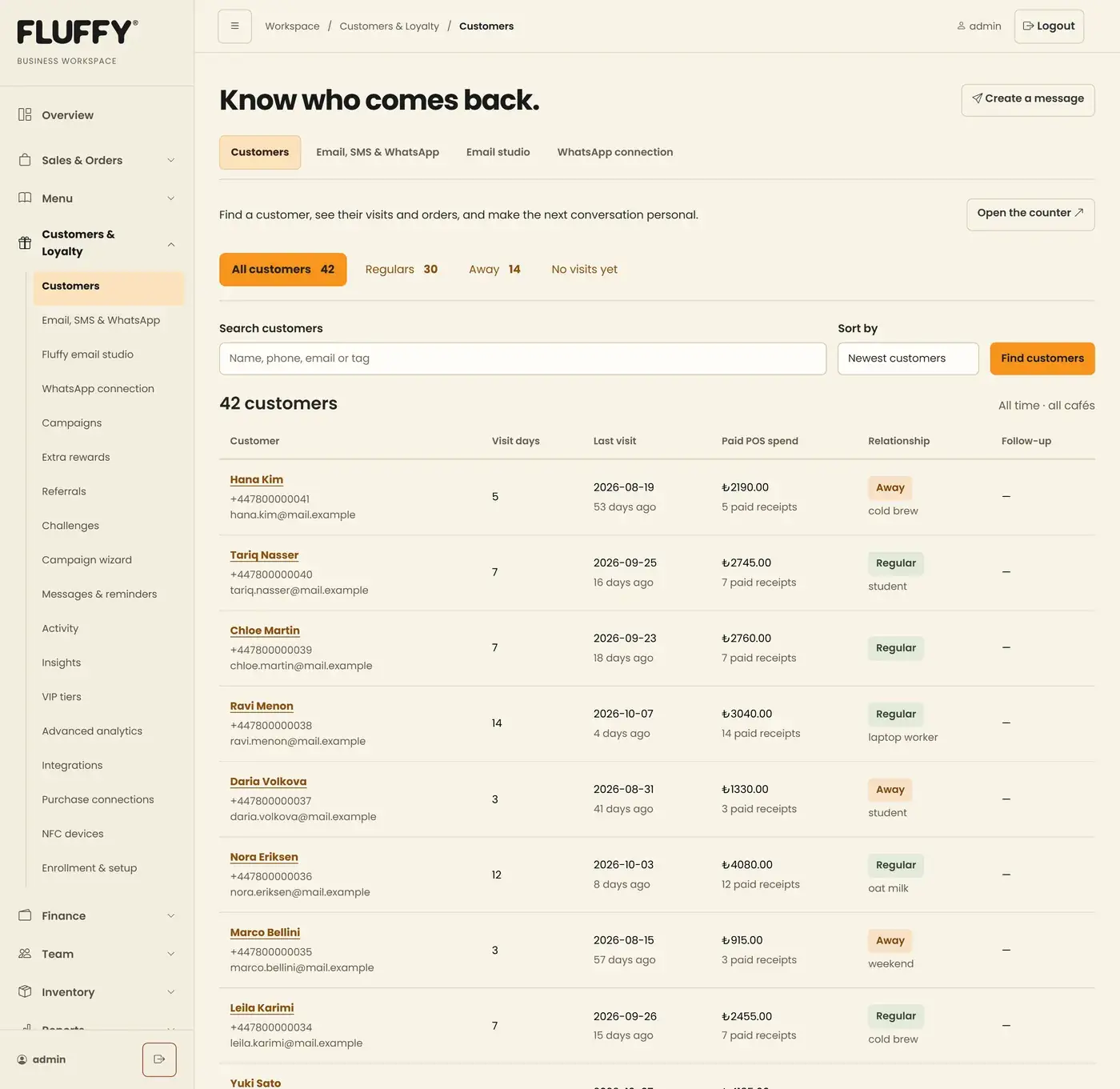 Fluffy customer CRM directory